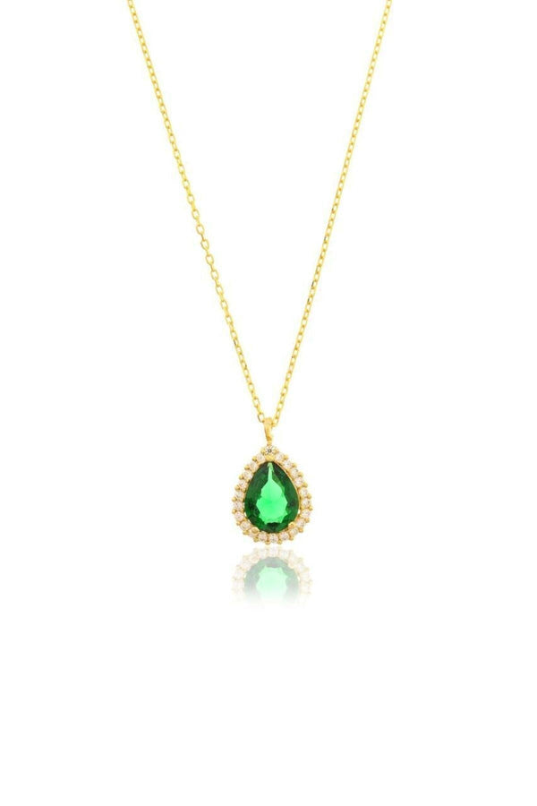 925 Sterling Silver Drop Necklace With Green Stone