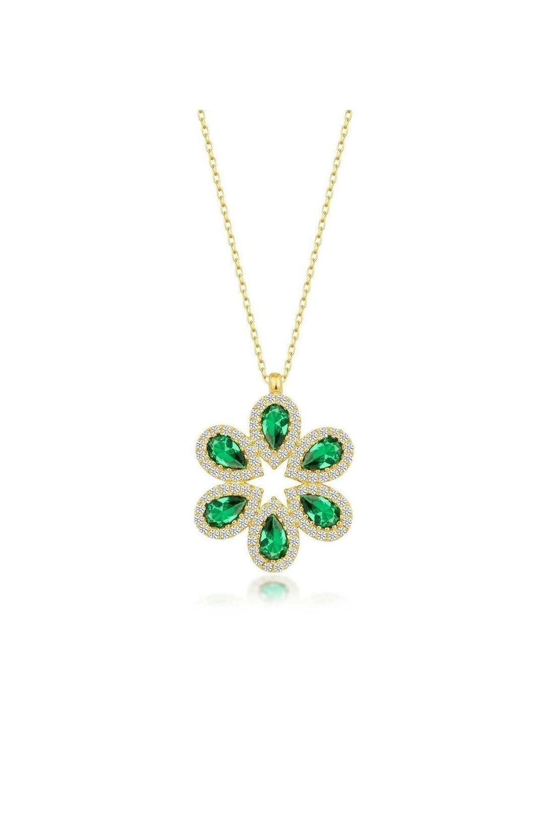 925 Sterling Silver Drop Necklace With Green Zircon Natural Stone