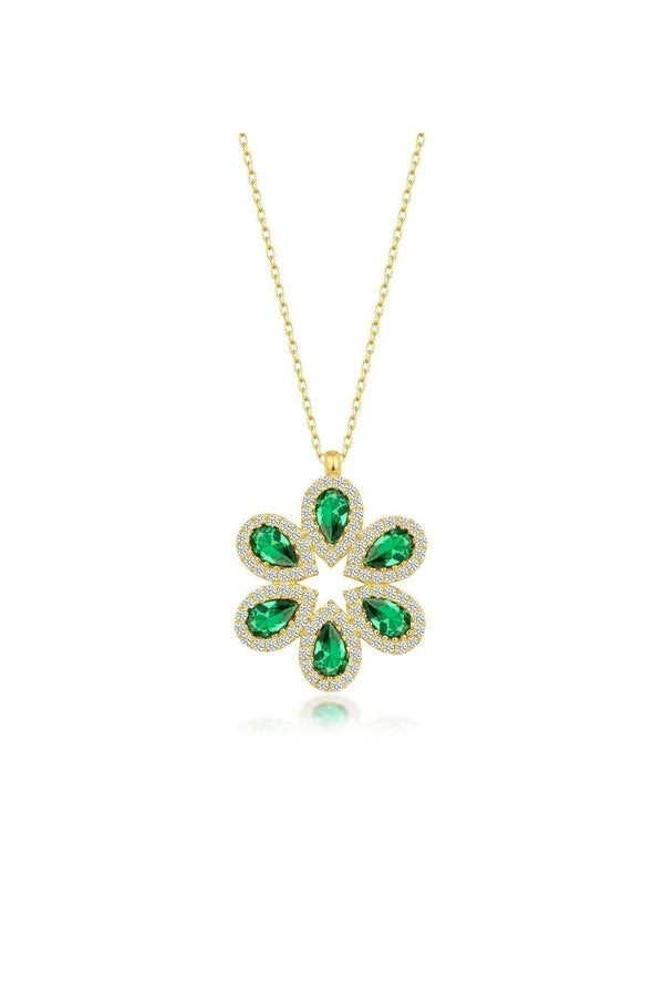 925 Sterling Silver Drop Necklace With Green Zircon Natural Stone