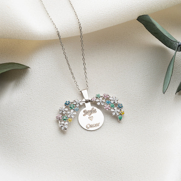 925 Sterling Silver Enamel Flower Necklace