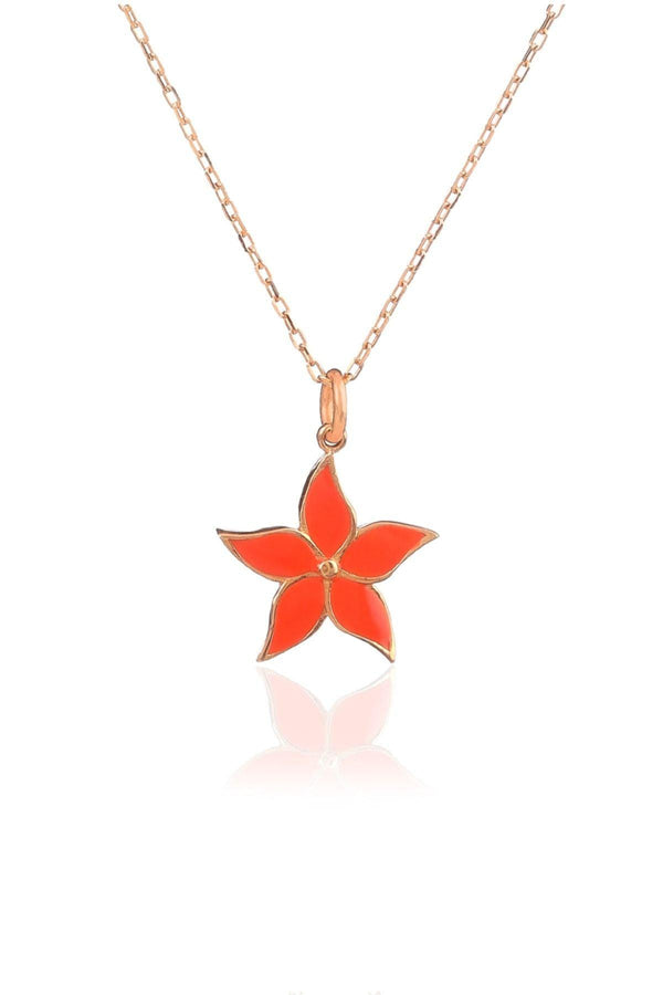 925 Sterling Silver Enameled Orange Star Necklace