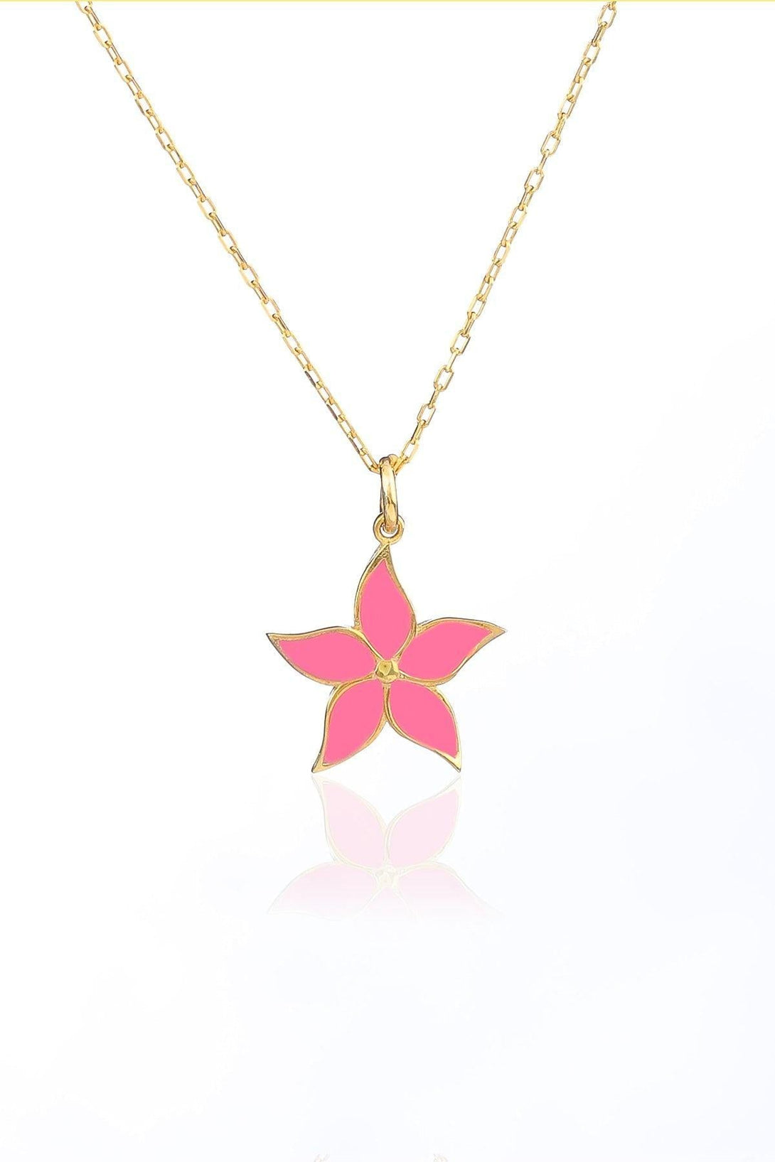 925 Sterling Silver Enameled Pink Star Necklace