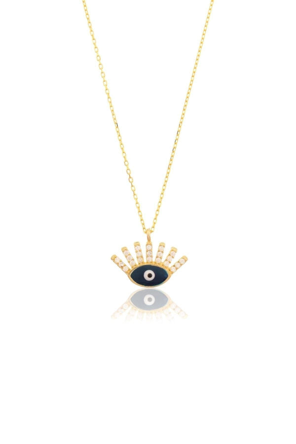 925 Sterling Silver Evil Eye Bead Eye Design Zircon Stone Gold Color Women's Necklace