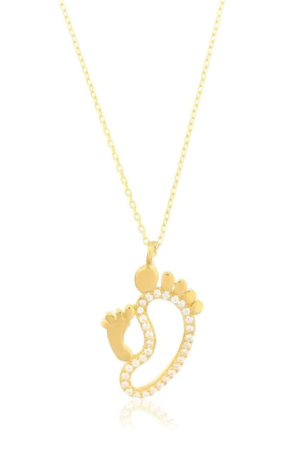 925 Sterling Silver Footprint Mother Baby Necklace