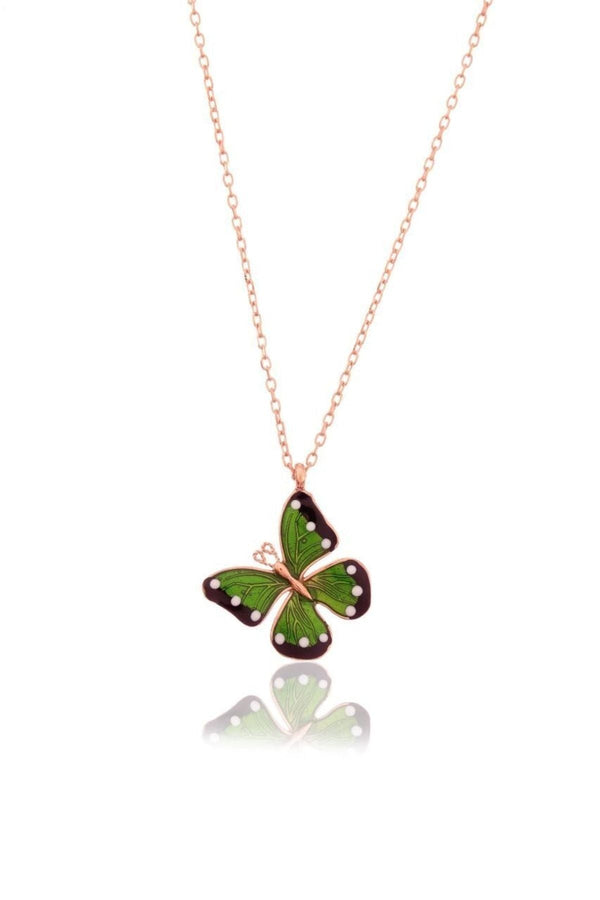 925 Sterling Silver Green Butterfly Necklace With Zircon Stone