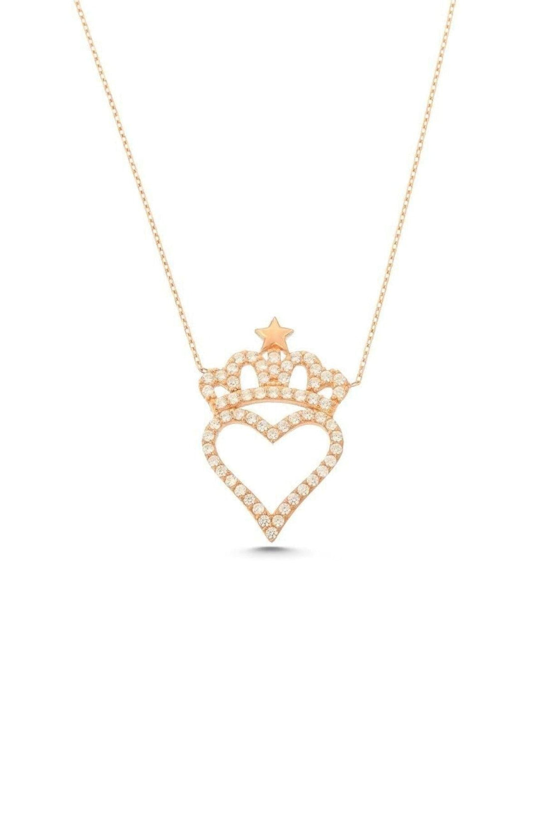 925 Sterling Silver Heart Crown Necklace