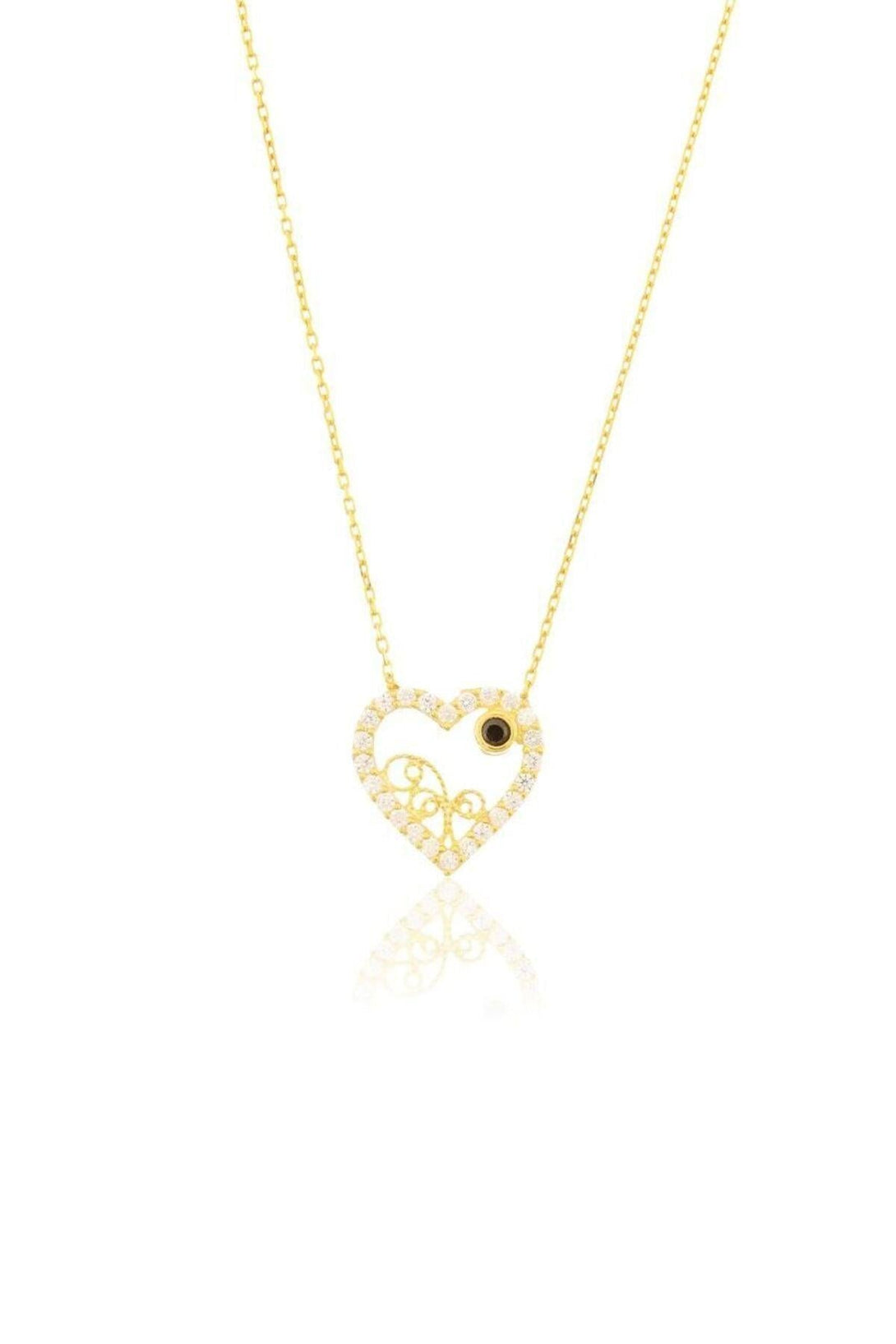 925 Sterling Silver Heart Necklace With Black Stone