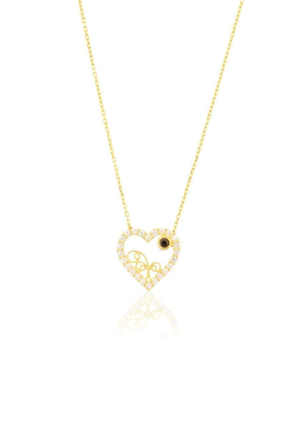 925 Sterling Silver Heart Necklace With Black Stone