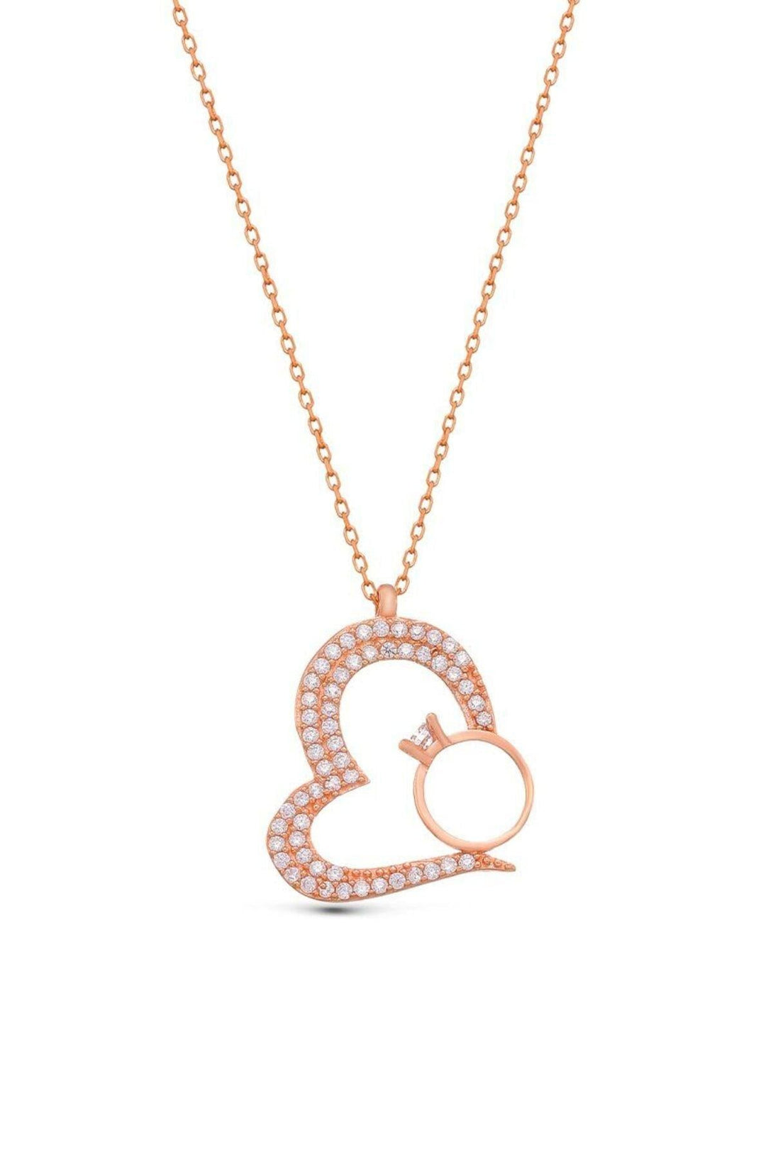 925 Sterling Silver Heart Necklace With Single Stone Ring