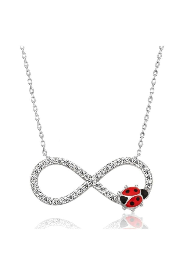 925 Sterling Silver Ladybug Infinity Sign Necklace