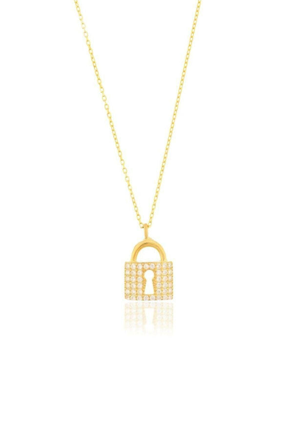 925 Sterling Silver Padlock Necklace With Zircon Stone