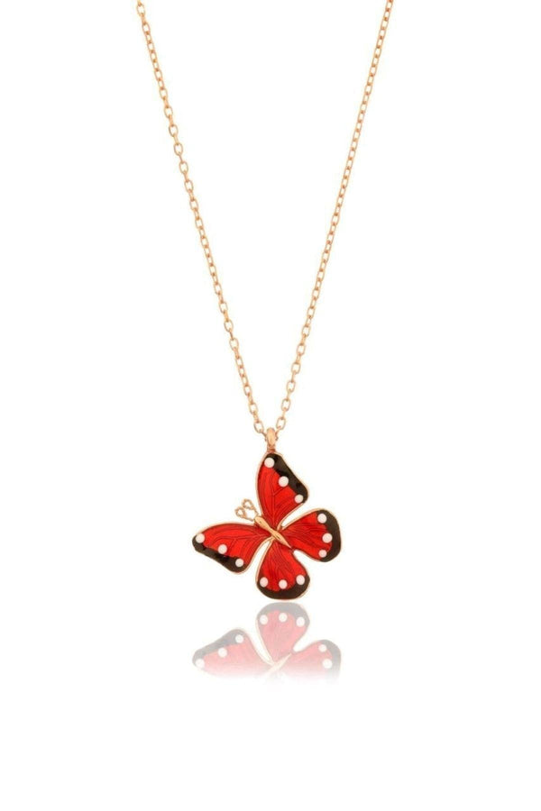 925 Sterling Silver Red Butterfly Necklace With Zircon Stone