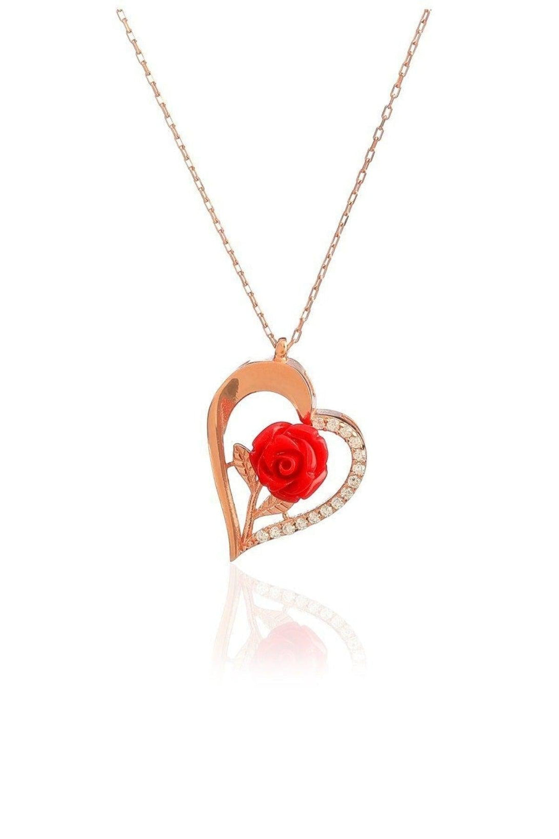 925 Sterling Silver Rose Heart Necklace With Zircon Stone