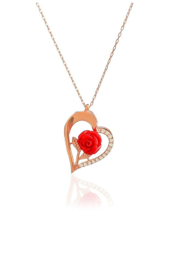 925 Sterling Silver Rose Heart Necklace With Zircon Stone