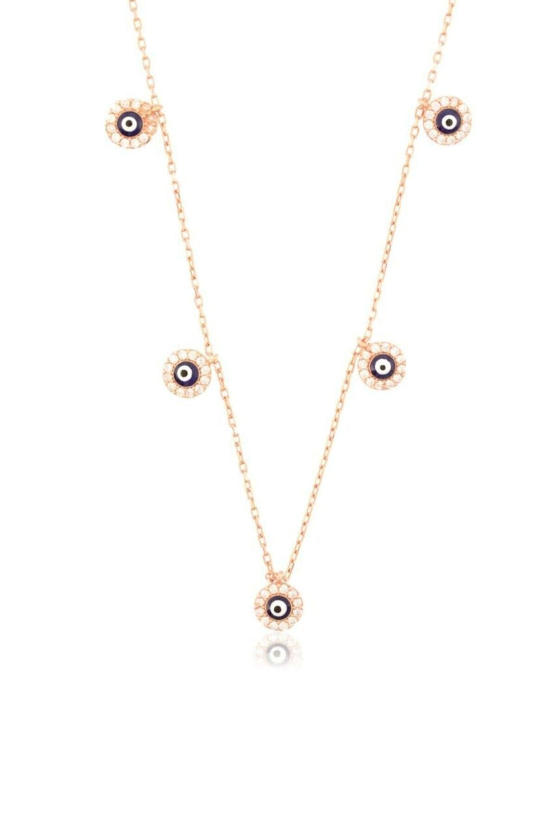 925 Sterling Silver Row Evil Eye Bead Necklace