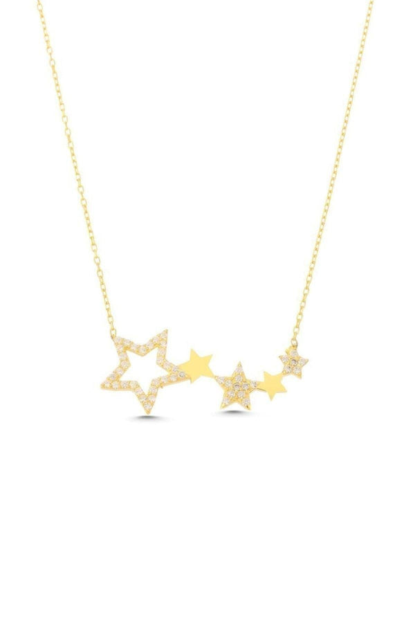 925 Sterling Silver Row Star Necklace With Zircon Stone