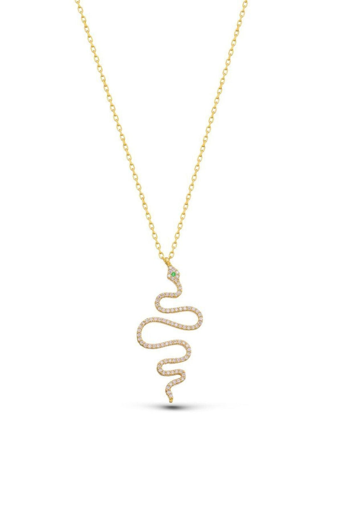 925 Sterling Silver Snake Necklace With Zircon Stone Gold