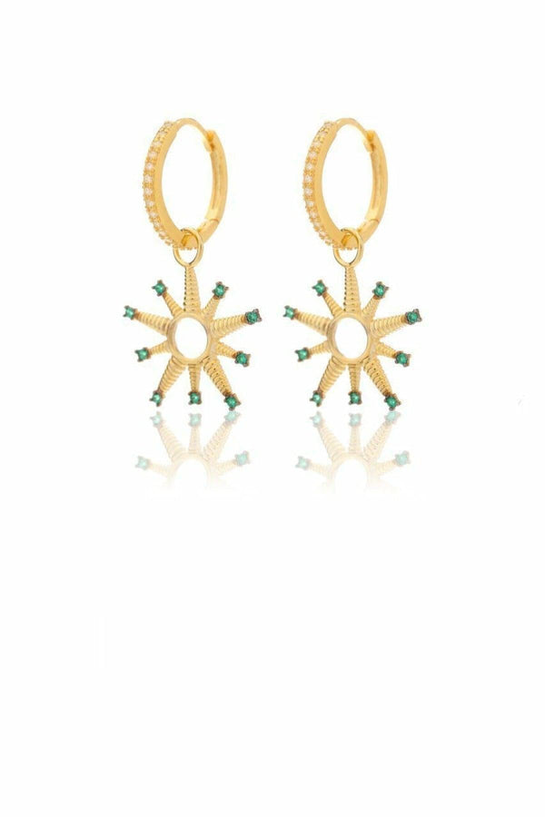 925 Sterling Silver Star Earring With Green Zircon Stone