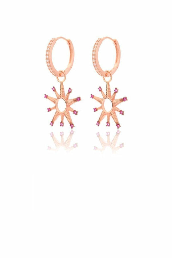 925 Sterling Silver Star Earring With Pink Zircon Stone