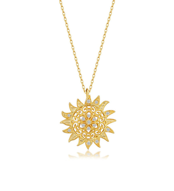 925 Sterling Silver Sun Necklace With Zircon Natural Stone