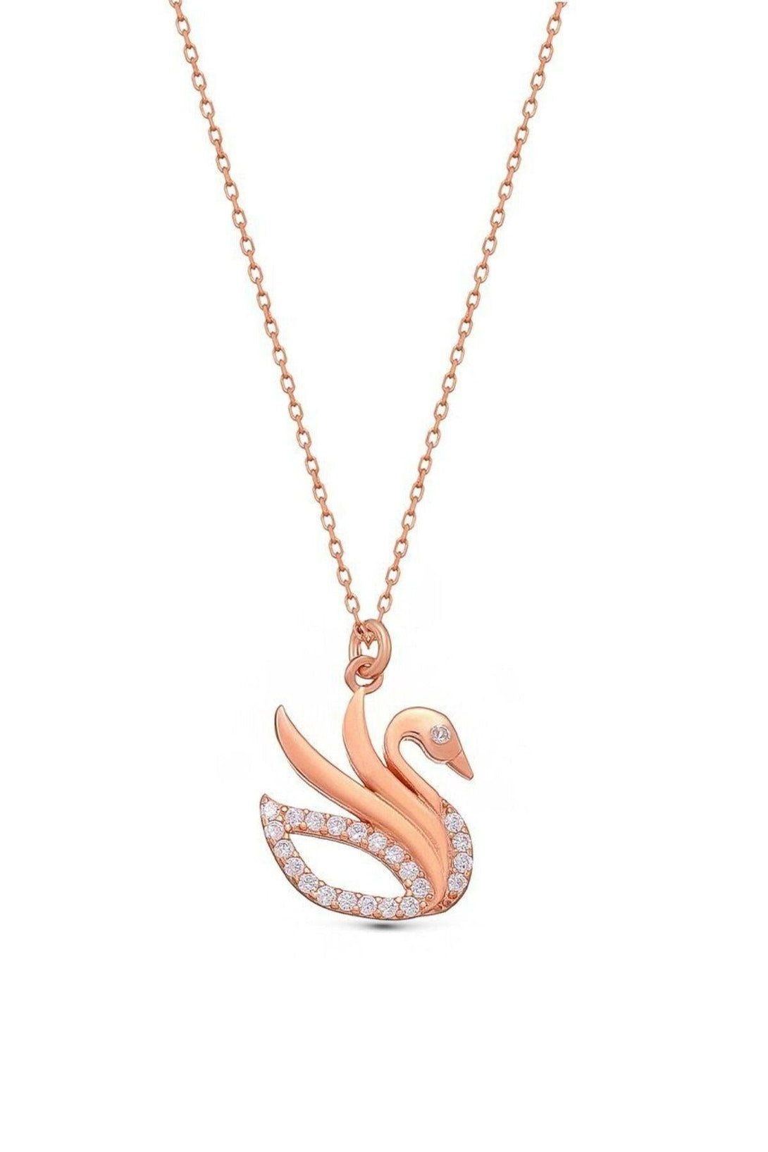 925 Sterling Silver Swan Necklace With Zircon Natural Stone