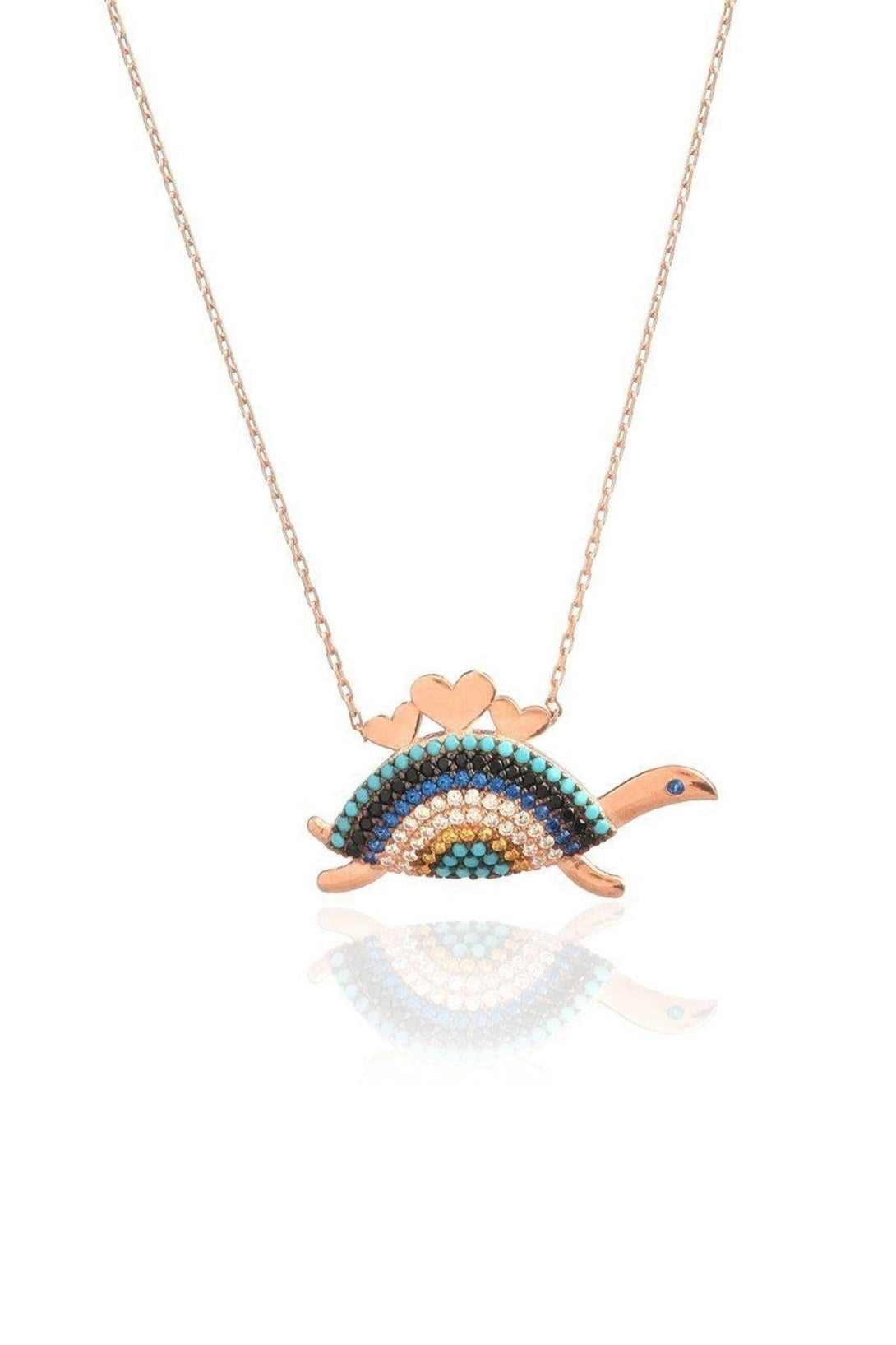 925 Sterling Silver Turtle Necklace With Colorful Zircon Stone