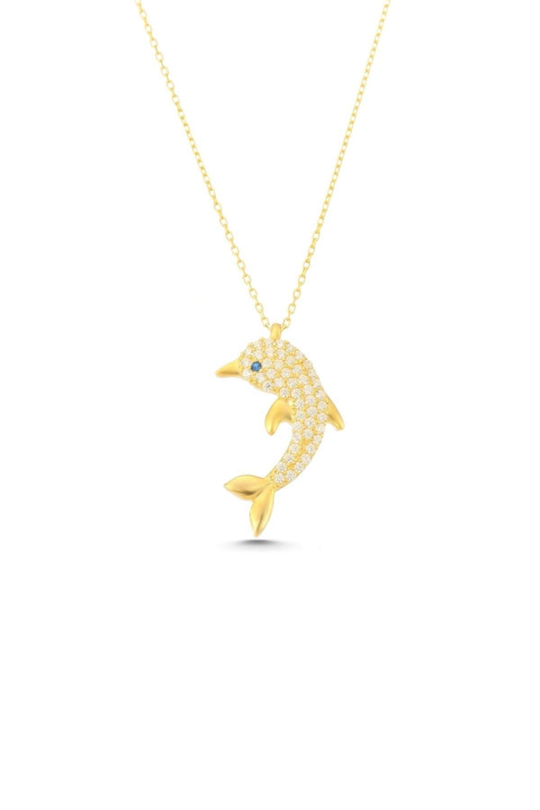 925 Sterling Silver Zircon Stone Dolphin Necklace