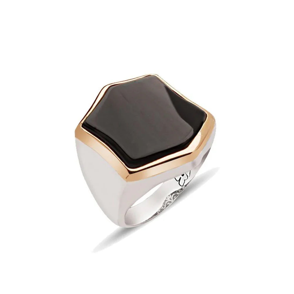 925K Silver Onyx Stone Men's Ring