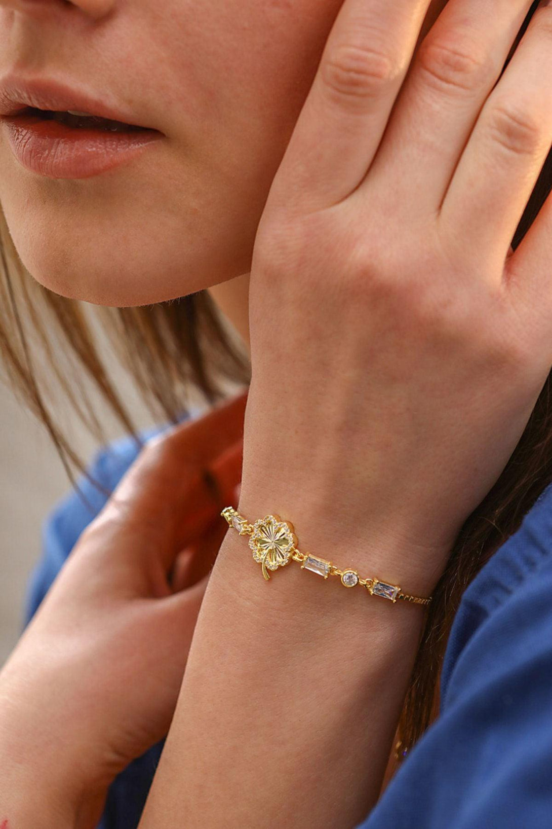 Baguette Stone Gold 925 Sterling Silver Clover Bracelet