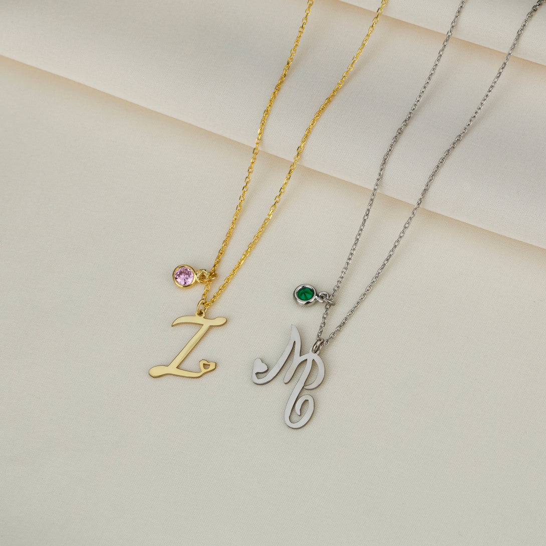 Birth Stone Letter Necklace