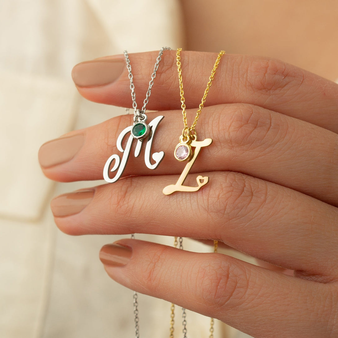 Birth Stone Letter Necklace