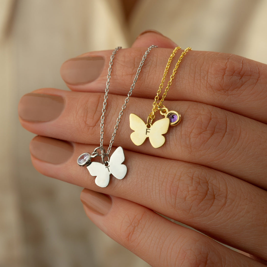 Butterfly Necklace With Birth Stone