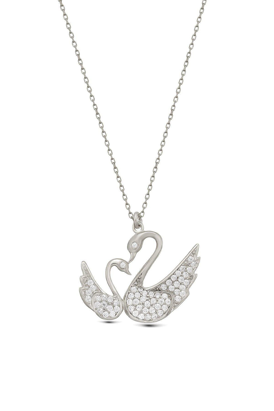 Double 925 Sterling Silver Swan Necklace With Gold Zircon Stone