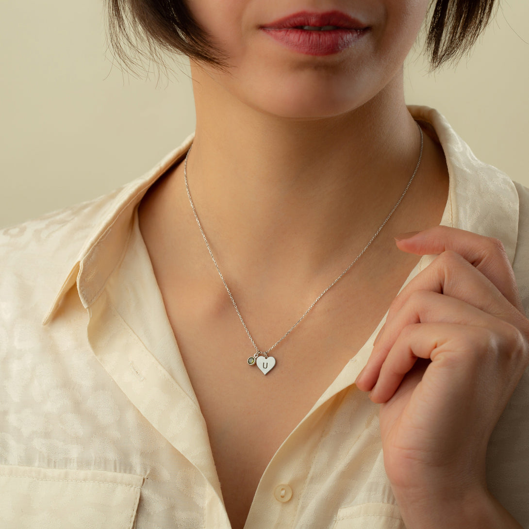 Letter Heart Necklace With Birth Stone