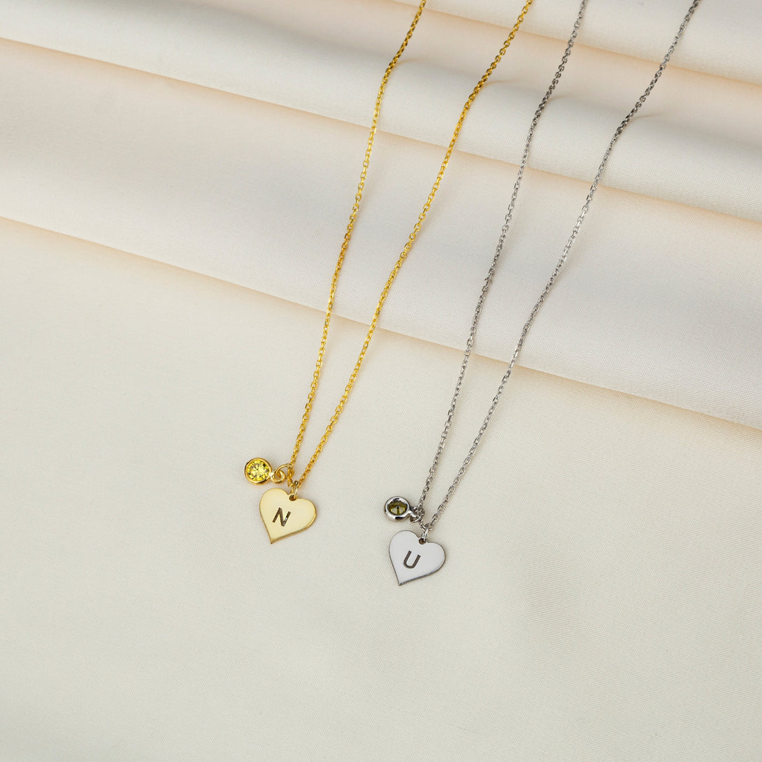 Letter Heart Necklace With Birth Stone