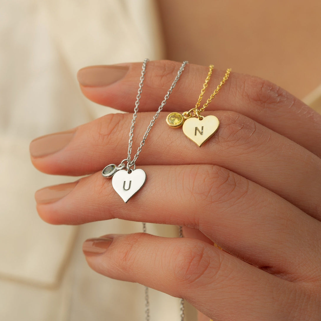 Letter Heart Necklace With Birth Stone