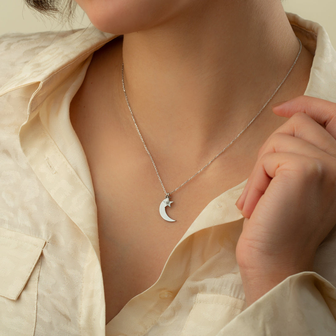 Lettered Crescent Star Necklace