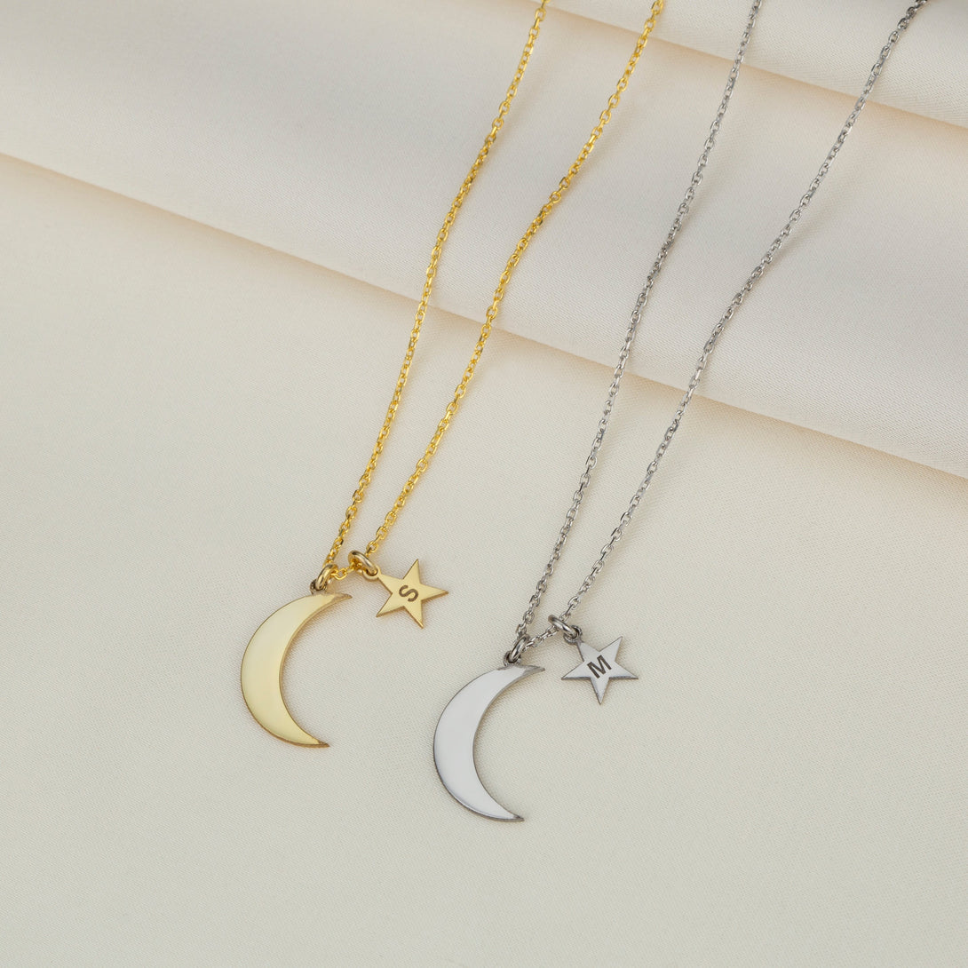 Lettered Crescent Star Necklace