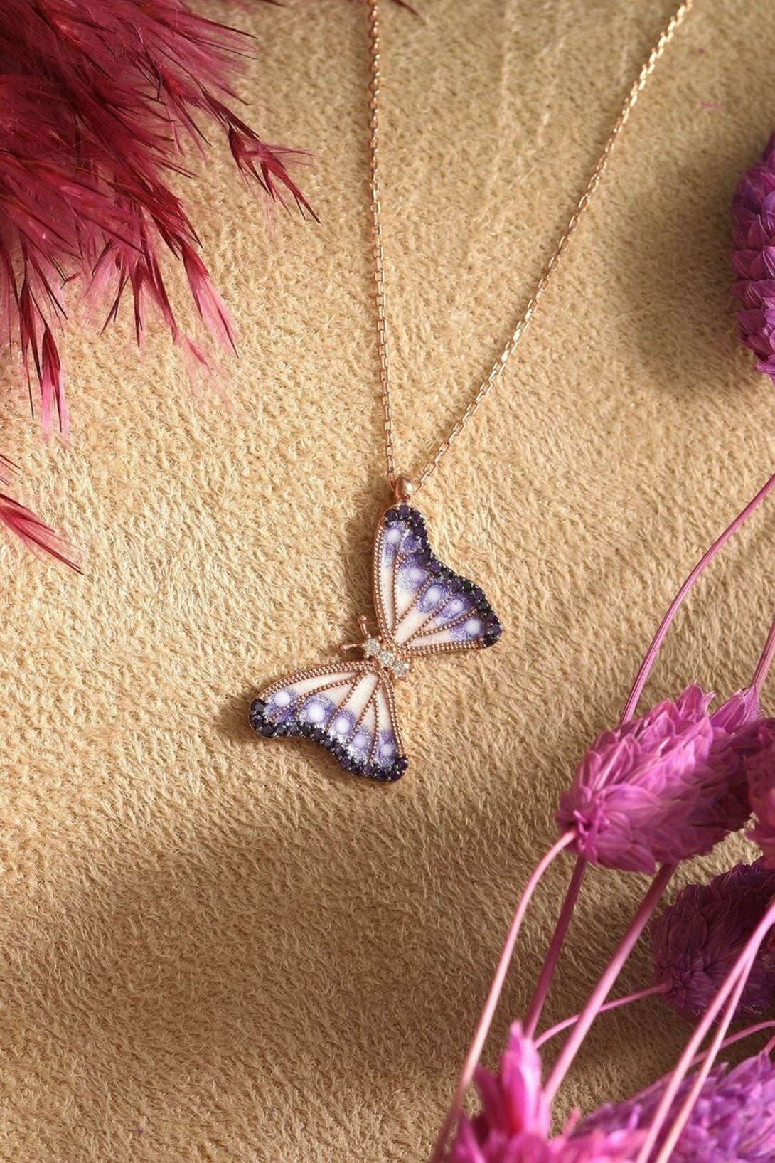 Lilac 925 Sterling Silver Butterfly Necklace With Zircon Stone