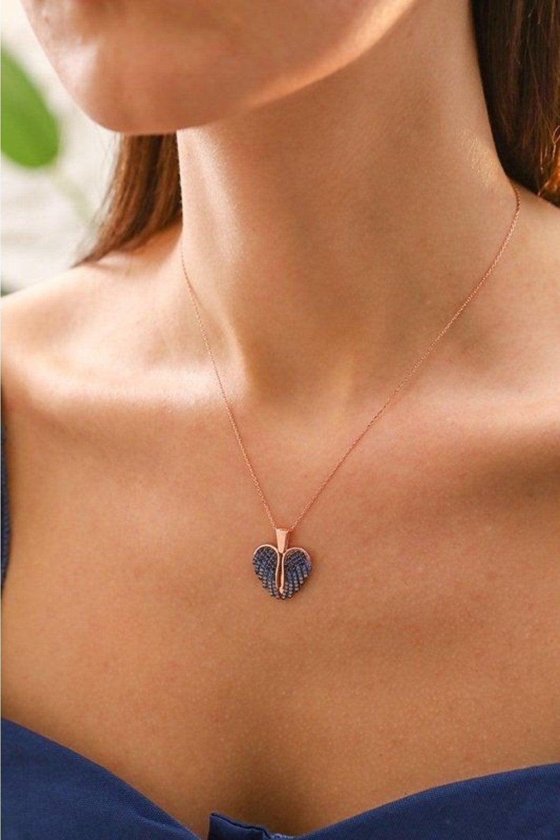 Personalized 925 Sterling Silver Name Necklace With Blue Winged Heart