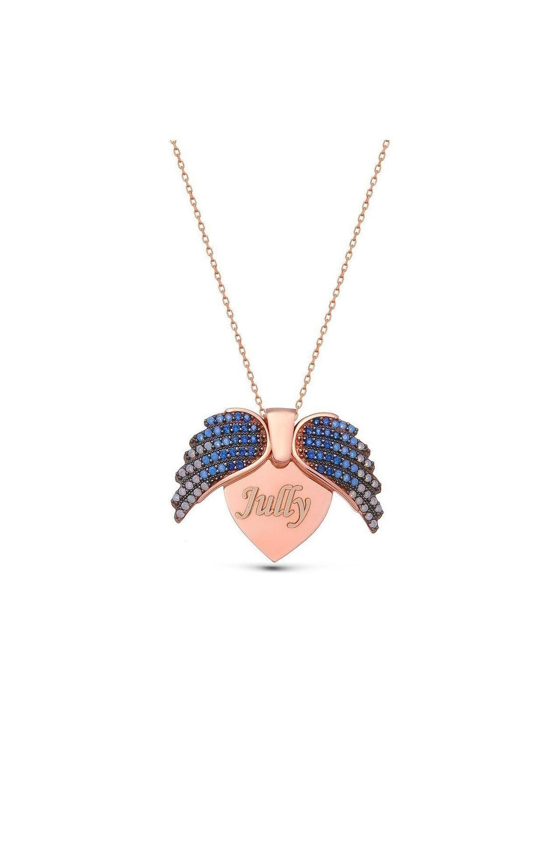 Personalized 925 Sterling Silver Name Necklace With Blue Winged Heart