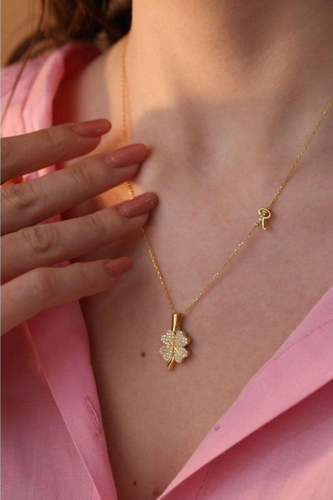 Personalized 925 Sterling Silver Name Necklace With Stone Clover Letters