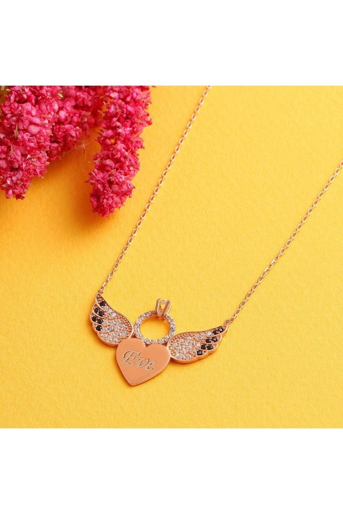 Personalized Single Stone Winged Heart 925 Sterling Silver Name Necklace