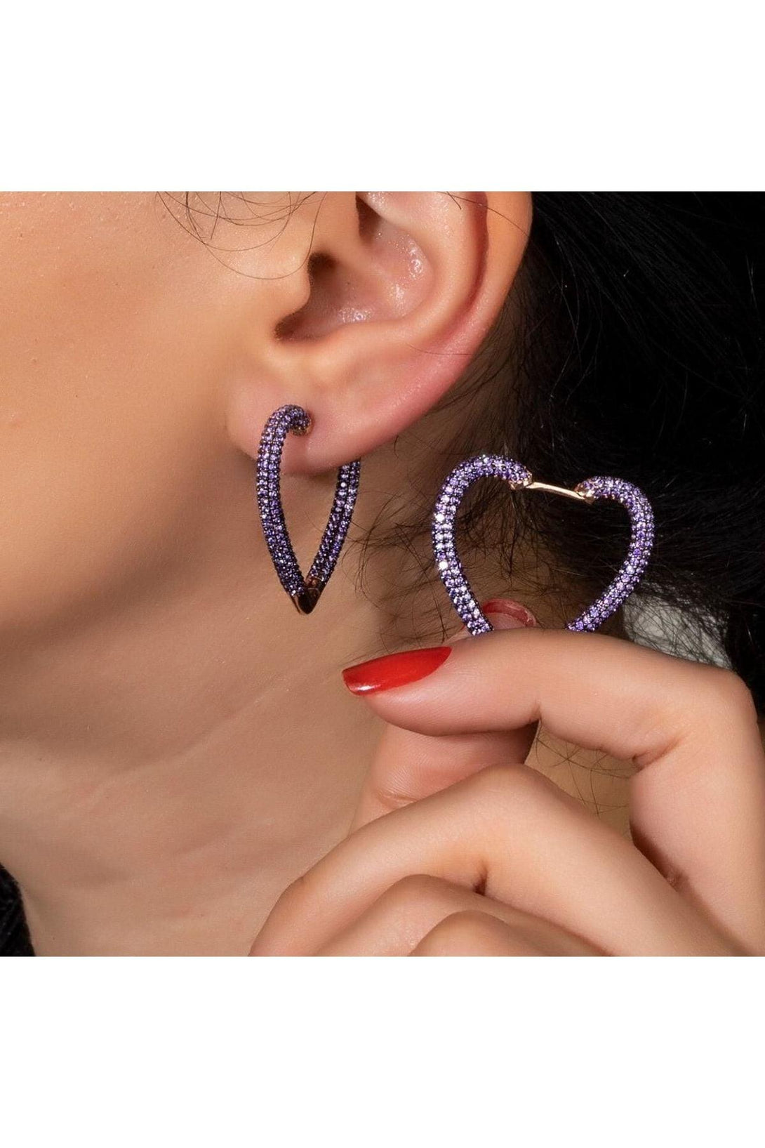 Purple 925 Sterling Silver Heart Earring With Zircon Stone