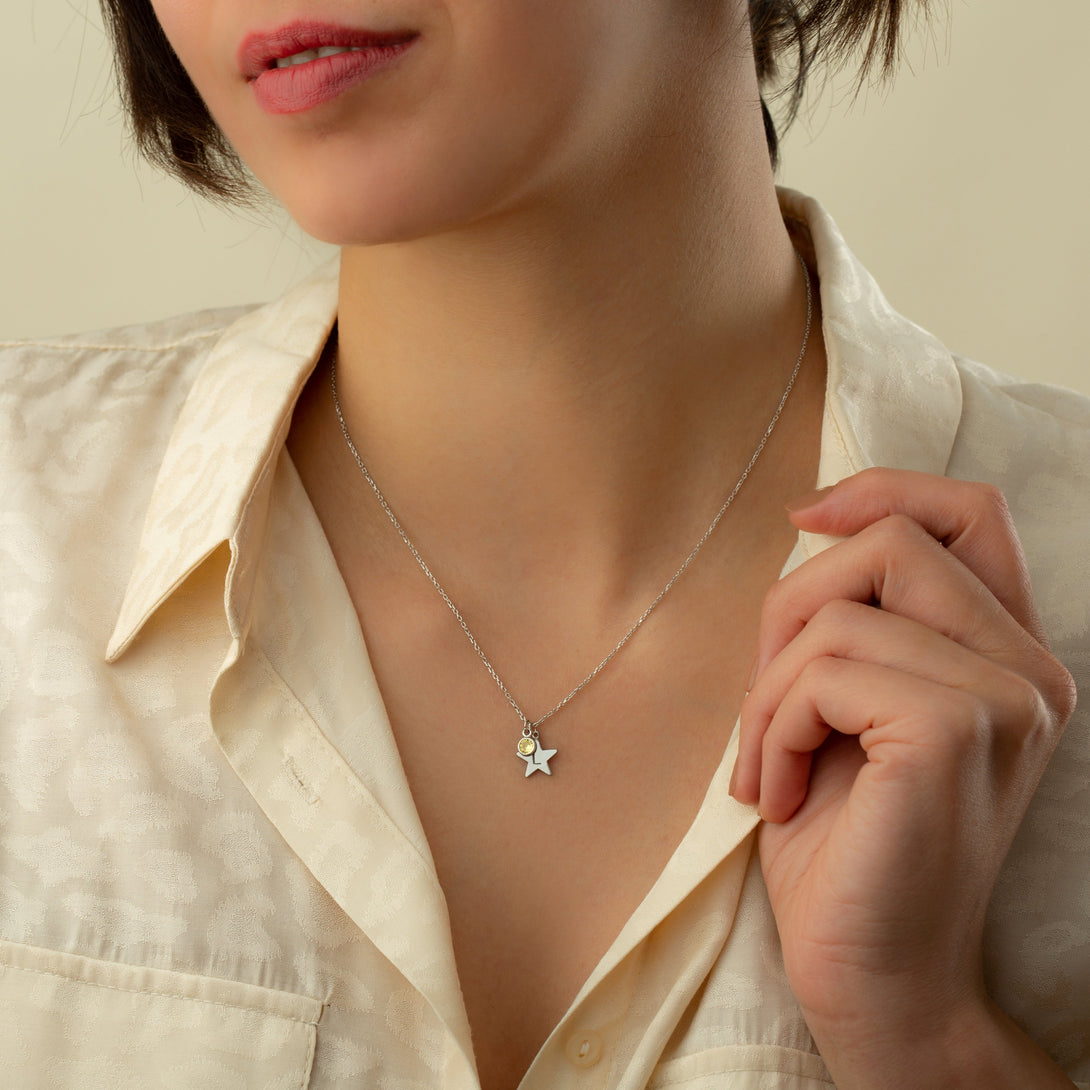 Star Letter Necklace With Birth Stone