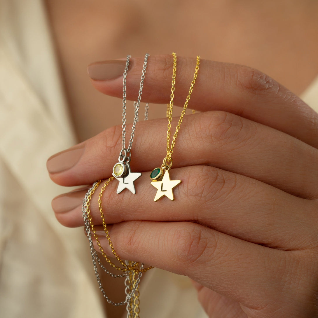 Star Letter Necklace With Birth Stone