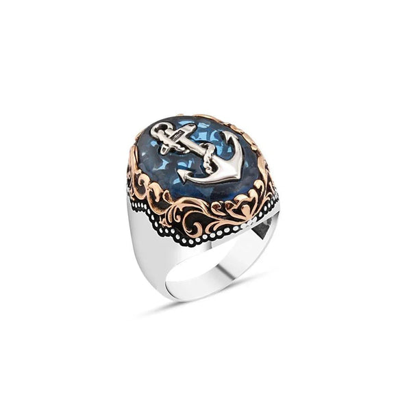 Anchor On Sari Stone Men's Ring