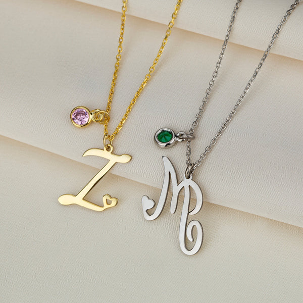 Birth Stone Letter Necklace