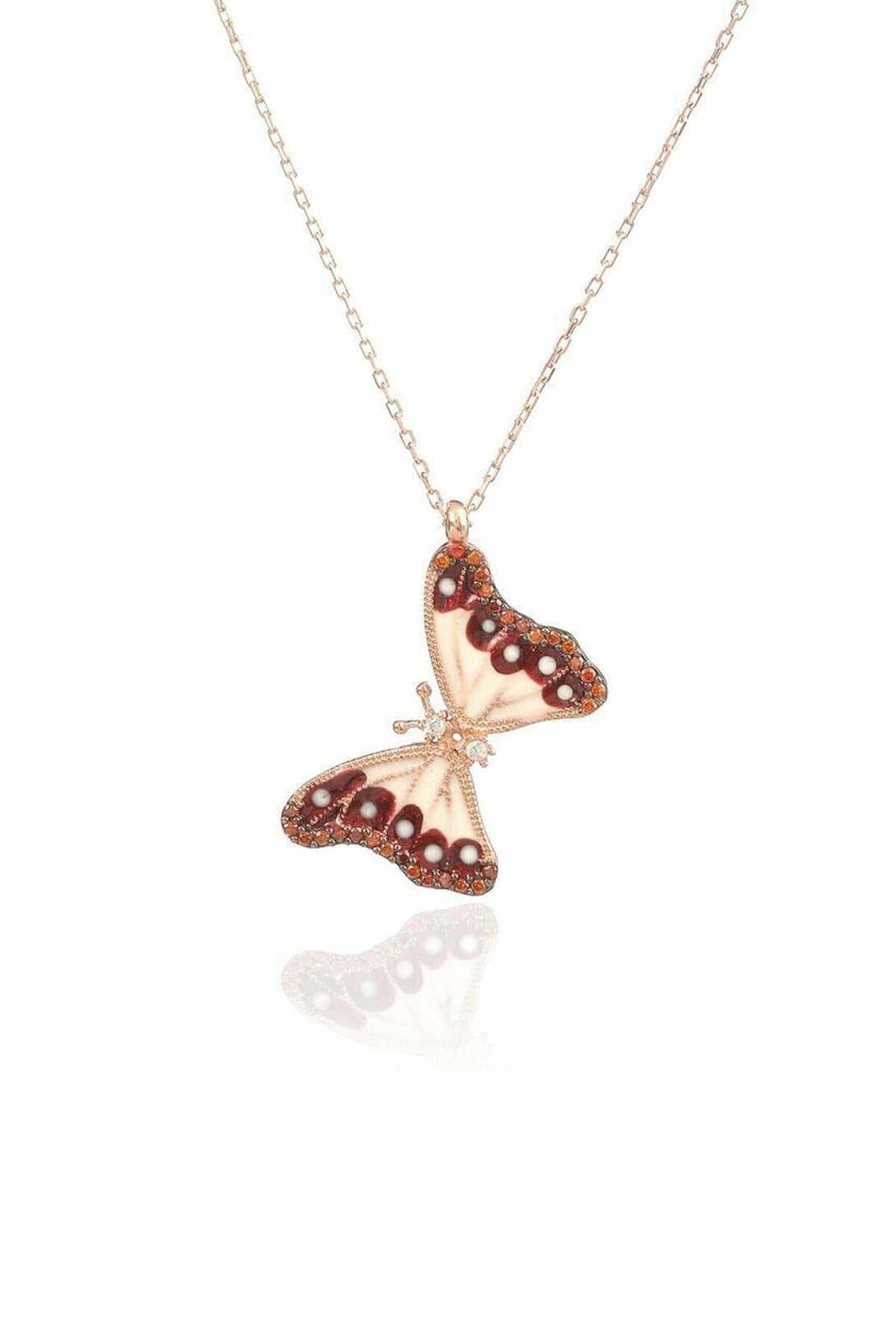 Brown 925 Sterling Silver Butterfly Necklace With Zircon Stone