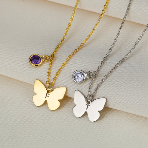 Butterfly Necklace With Birth Stone